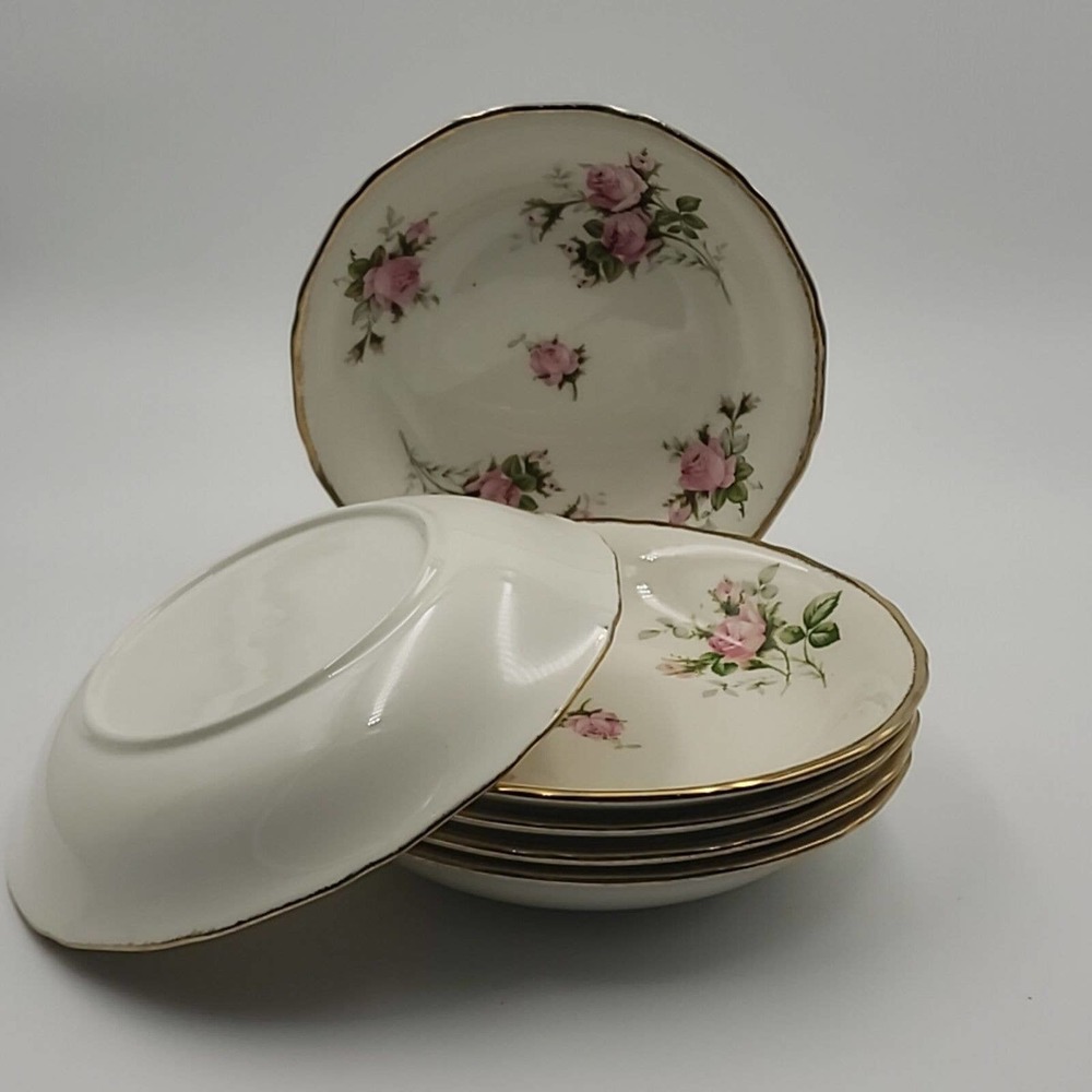 Vintage Bowls rose Fine China 6pc pink Rose China
